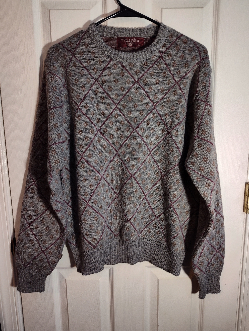 Vintage Eagle Point Red/Grey Argyle Sweater | Size XL